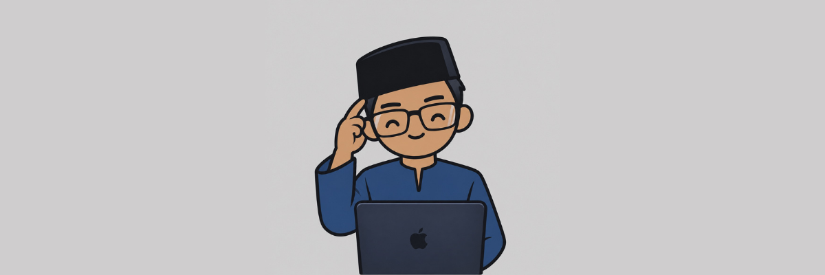 A person wearing a traditional hat and glasses is working on a laptop.